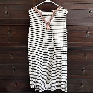 Ava & Viv Striped Sleeveless Cotton Dress in White/Black